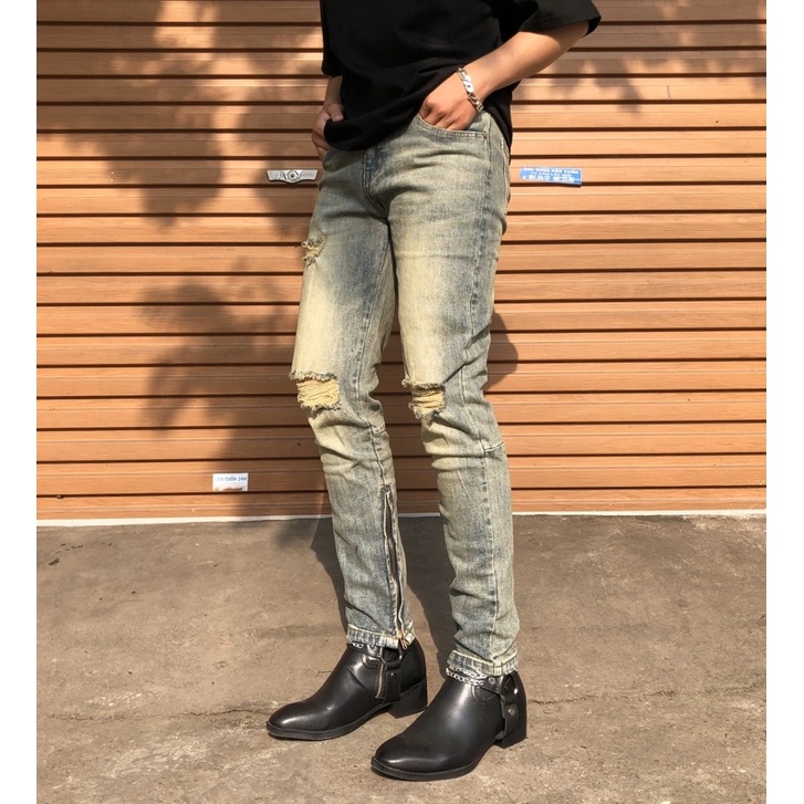 Quần jeans zipper B025 BuiVintage, vải denim dày dặn phom slimfit bó siêu đẹp.