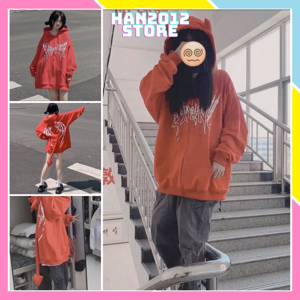 Áo khoác hoodie zip SỪNG chất nỉ bông có sừng có đuôi form rộng dài tay có mũ khóa kéo UNISEX nam nữ giá siêu rẻ