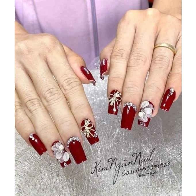 Hoa bột nail - cúc ruby cánh tròn -hoa tay