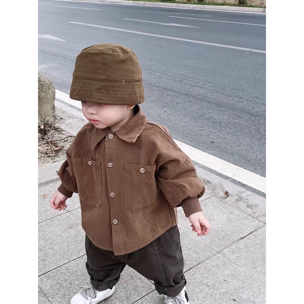 Áo sơ mi nâu tây Hàn Quốc cho bé gái bé trai size 80-120