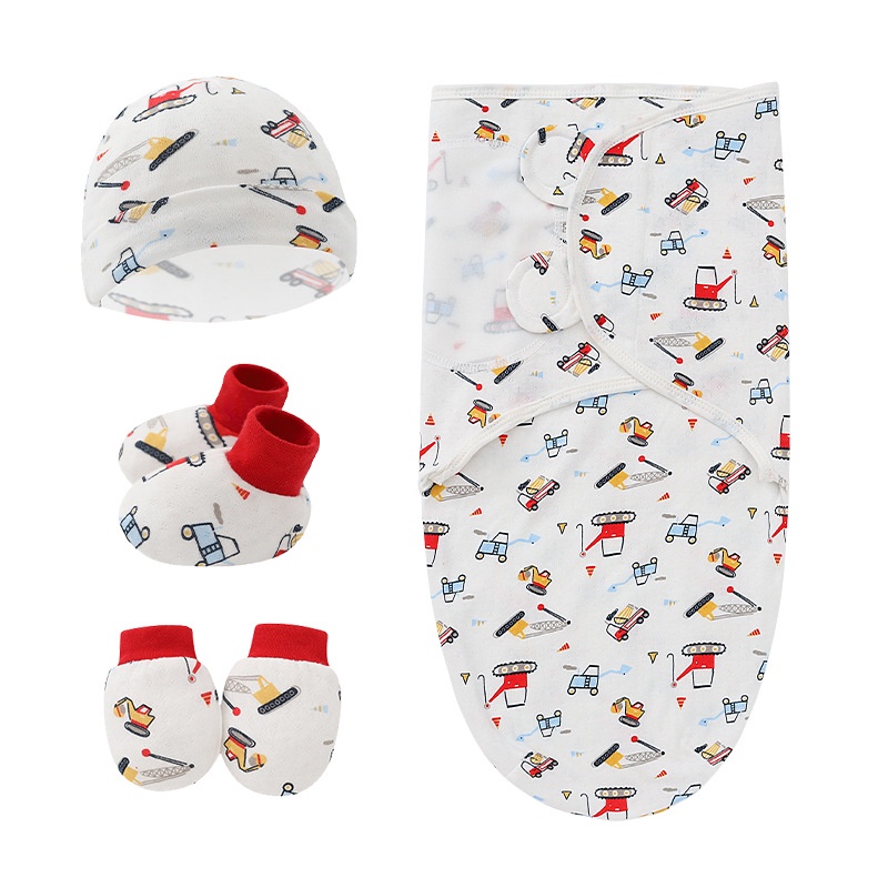 Set 4 Món Gồm Khăn Quấn + Mũ + Găng Tay + Vớ Cotton Cho Bé Sơ Sinh 0-6 Tháng