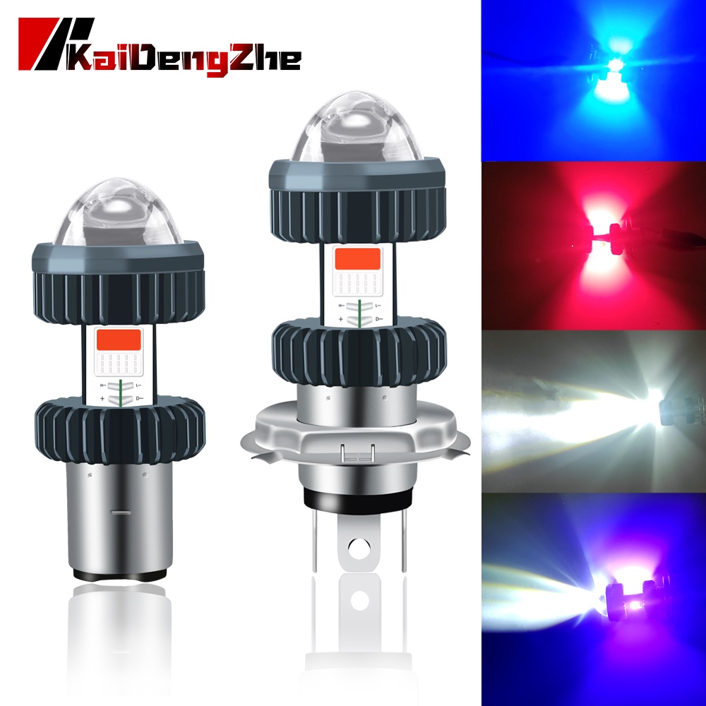 Đèn Pha H4 H6 BA20D COB 10W 10W Ánh Sáng Trắng + Đỏ / Xanh Dương DC12V Cho Xe Máy