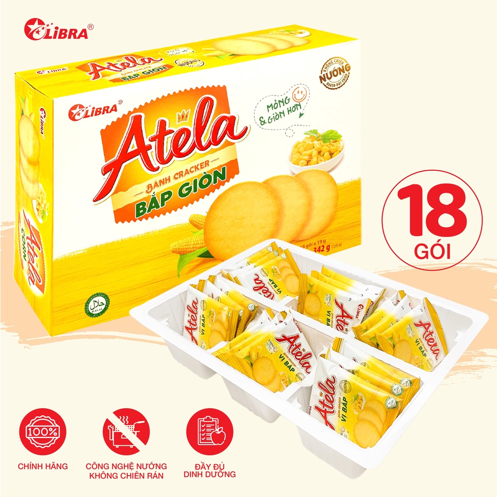 Bánh quy vị ngô LIBRA corn cracker bắp mặn giòn đồ văn vặt dinh dưỡng healthy bánh Atela lễ tết hộp 342gr