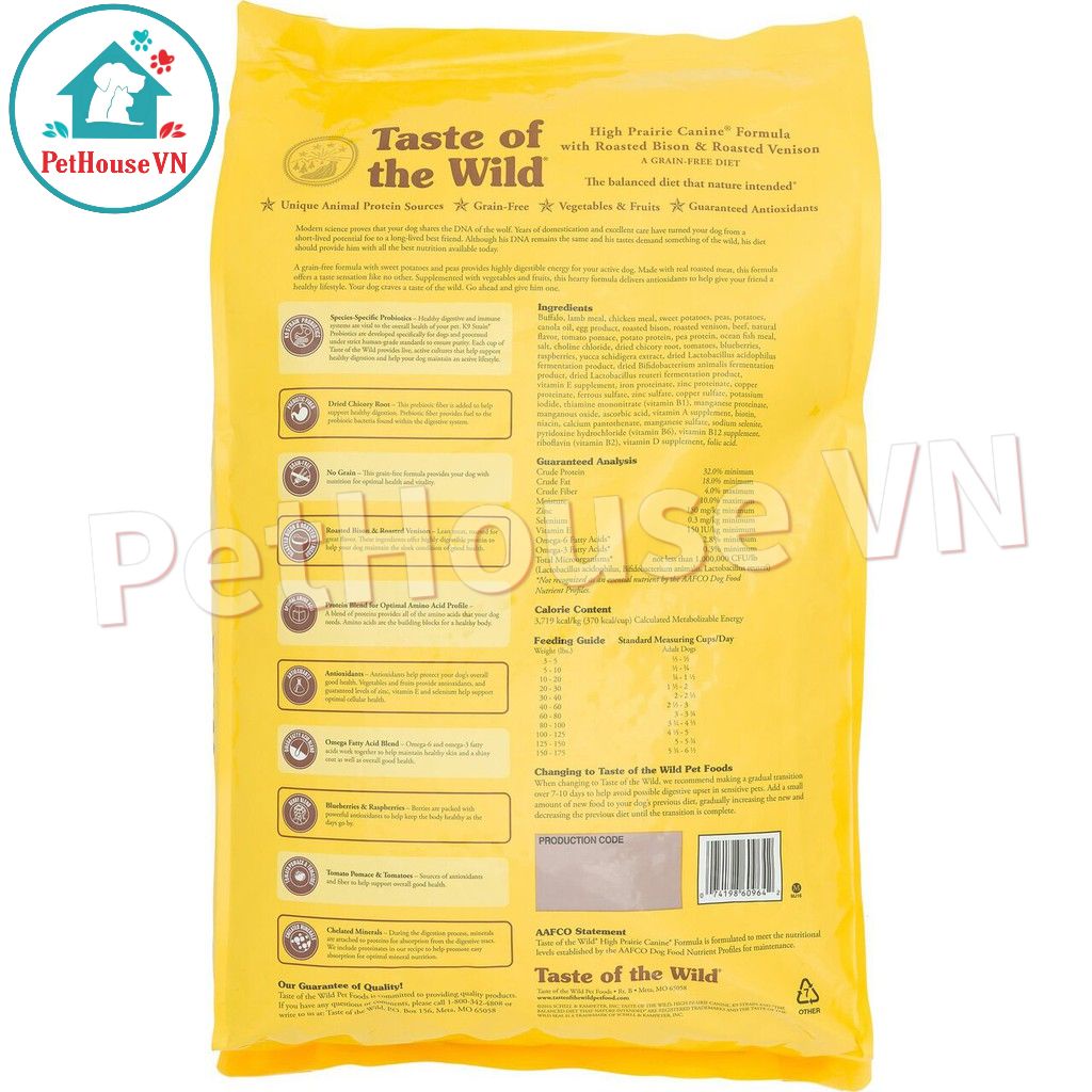 TASTE OF THE WILD HIGH PRAIRIE - Túi 50G Thức Ăn Hạt Cho Chó Trưởng Thành Vị Bò Rừng Nướng & Nai Nướng Hàng Chính Hãng
