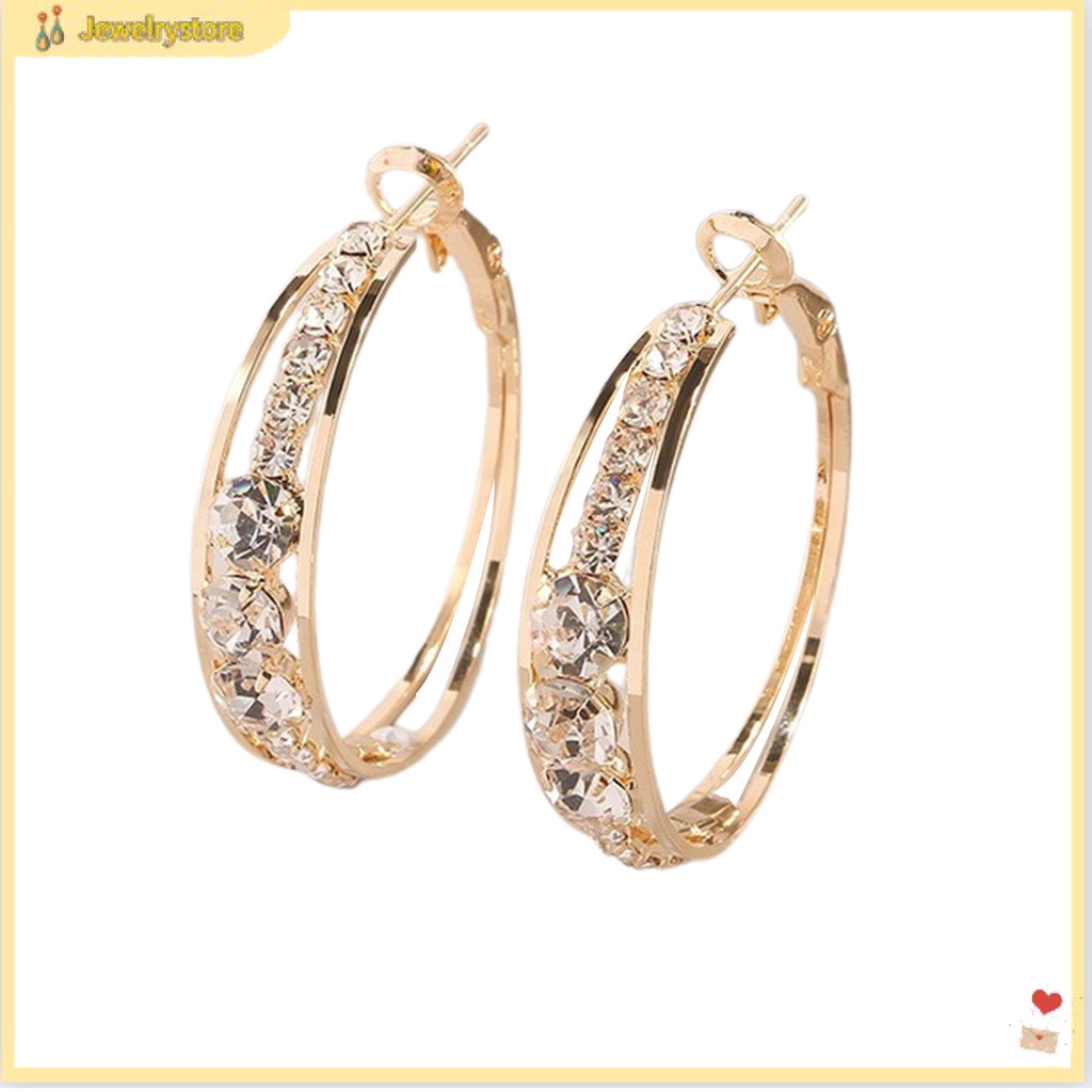 Đôi hoa tai dạng tròn đính đá sáng bóng phong cách thời trang cho nữ