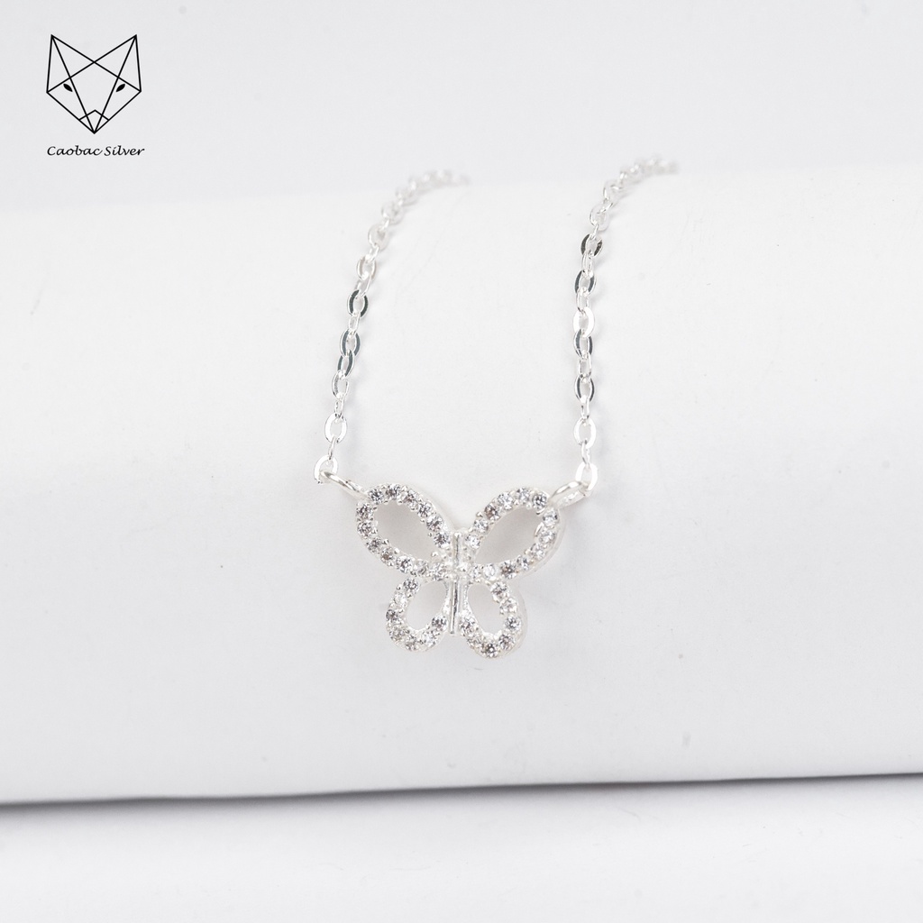 Dây Chuyền Bạc Ta Cao Cấp CaoBac Silver Thiết Kế Hoạ Tiết Bươm Rỗng Đá Mới Lạ, Bắt Mắt Dành Tặng Riêng Cho Bạn Gái