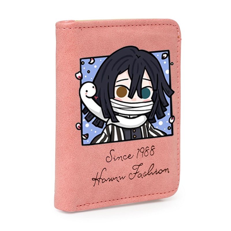 Ví ngắn in hình KIMETSU NO YAIBA Thanh Gươm Diệt Quỷ ver CHIBI VUÔNG đen hồng cầm tay tiện lợi anime chibi