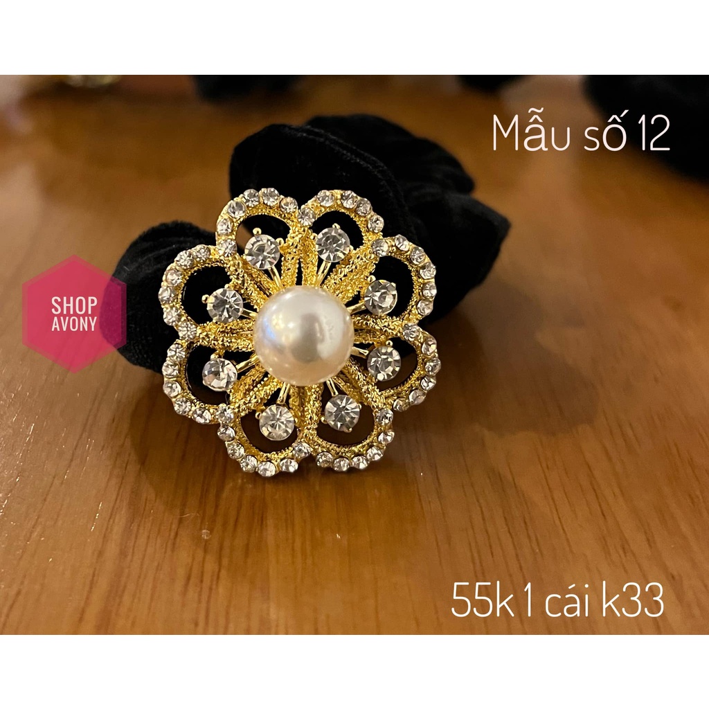 Cột tóc nhung hoa đính ngọc nhỏ xinh xi màu vàng (mẫu số 12)