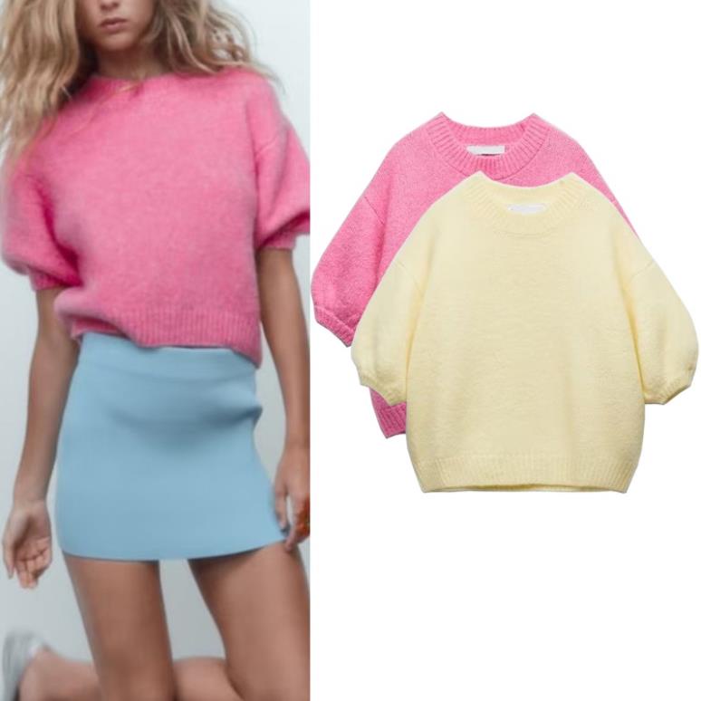 Áo Zara sweater Cổ Tròn Tay Phồng Dáng Rộng AT59ALG45N9