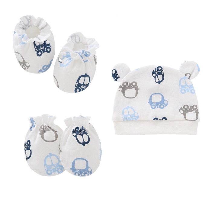 Set mũ bao tay bao chân sơ sinh cotton, set nón bao tay bao chân