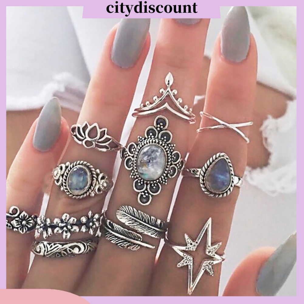 Set 11 nhẫn đeo đốt ngón tay đính kim cương giả phong cách cổ điển
