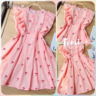 Đầm Cherry Phối Bèo, đầm tiểu thư, đầm viền ren hoa nhí, đầm maxi, đầm đi biển xinh xắn.