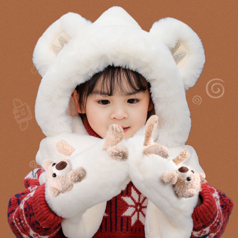 Set Mũ Len Kèm Khăn Choàng Cổ Và Găng Tay Giữ Ấm Mùa Đông Cho Bé