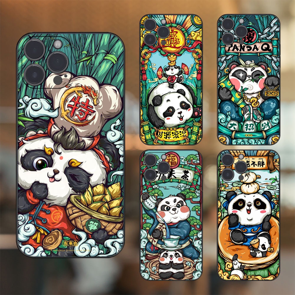 Ốp lưng iPhone 14 Pro Max dẻo đen cạnh vuông in hình Gấu Trúc Panda Dễ Thương