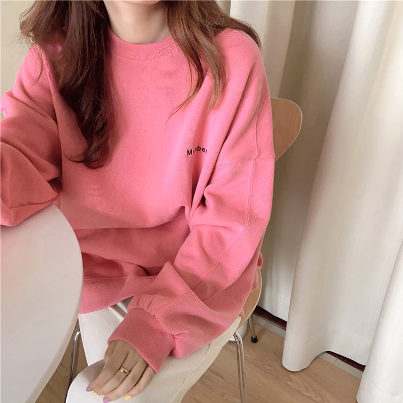 NRVP Áo Thun Nữ Dài Tay Dáng Rộng Màu Trơn Phong Cách Hàn Quốc Mới