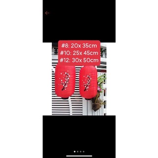 Đèn lồng vải đỏ Nhật Bản in hoa anh đào hình trụ bầu dục