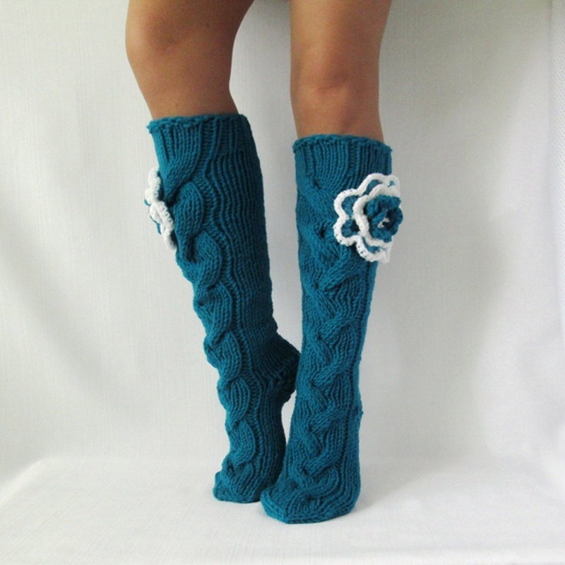 Xiangbao Vớ Dệt Kim Dài Đến Đầu Gối Màu Trơn Mặc Hàng Ngày Vào Mùa Đông