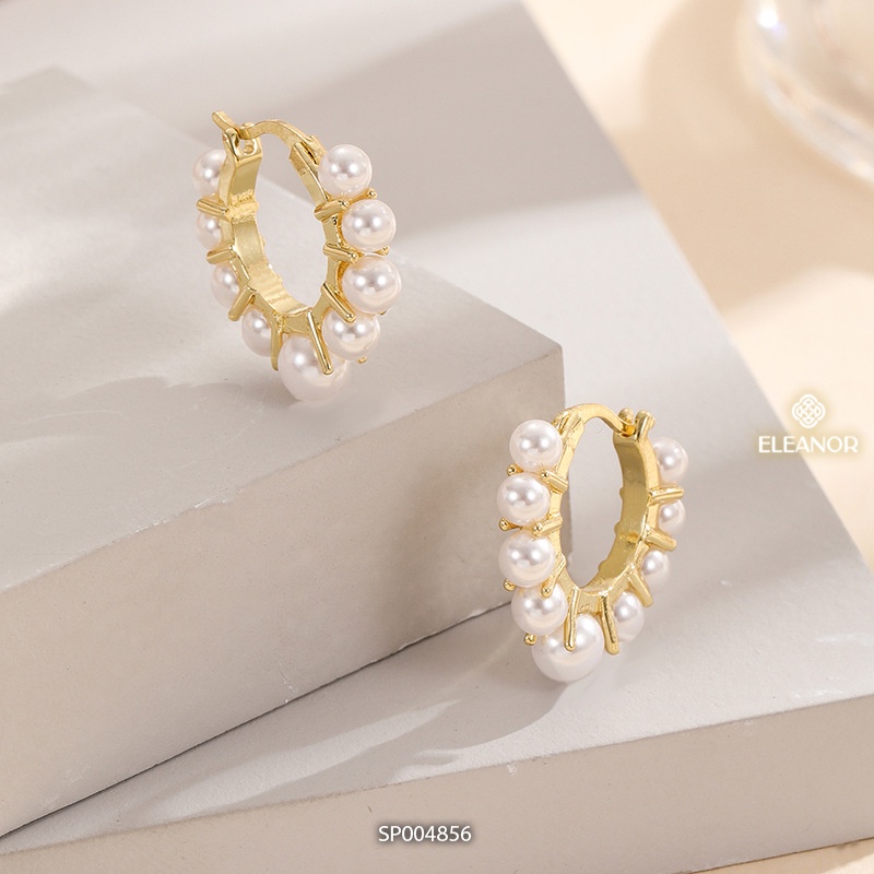 Bông tai nữ chuôi bạc 925 Eleanor Accessories viền chữ C đính ngọc trai nhân tạo phụ kiện trang sức 4856