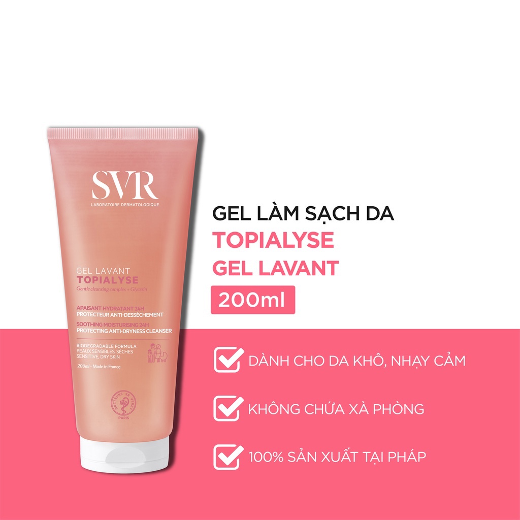 Sữa Rửa Mặt SVR Cho Da Khô Và Nhạy Cảm TOPIALYSE Gel Lavant 55ml & 200ml - Chai Hồng