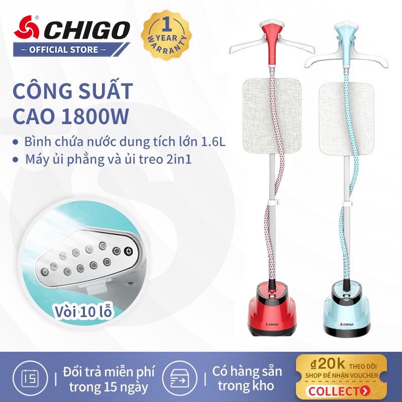 Bàn là hơi nước cây đứng CHIGO GT JH002 công suất 1800w, bàn ủi hơi nước đa năng phù hợp mọi loại quần áo