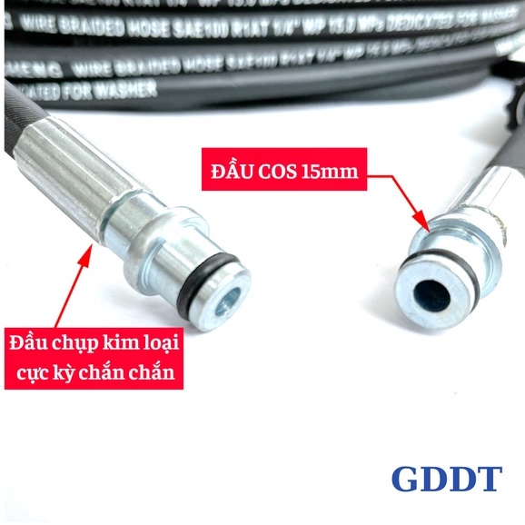 Dây xịt rửa xe áp lực cao lõi thép 10m hai đầu ren 22mm, phụ kiện máy rửa xe