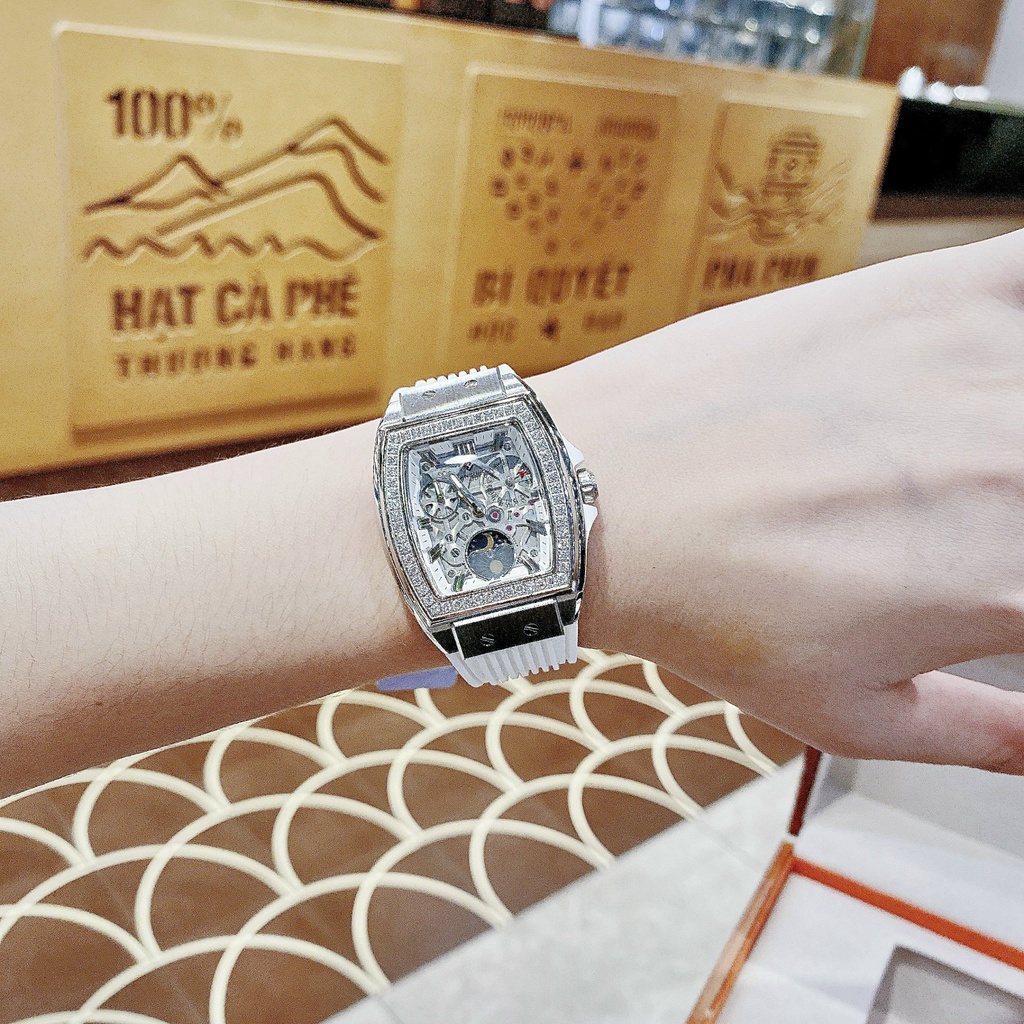 Đồng Hồ Nữ hanboro HBR677 Quartz , Dây Cao Su Màu Trắng , Size 36mm