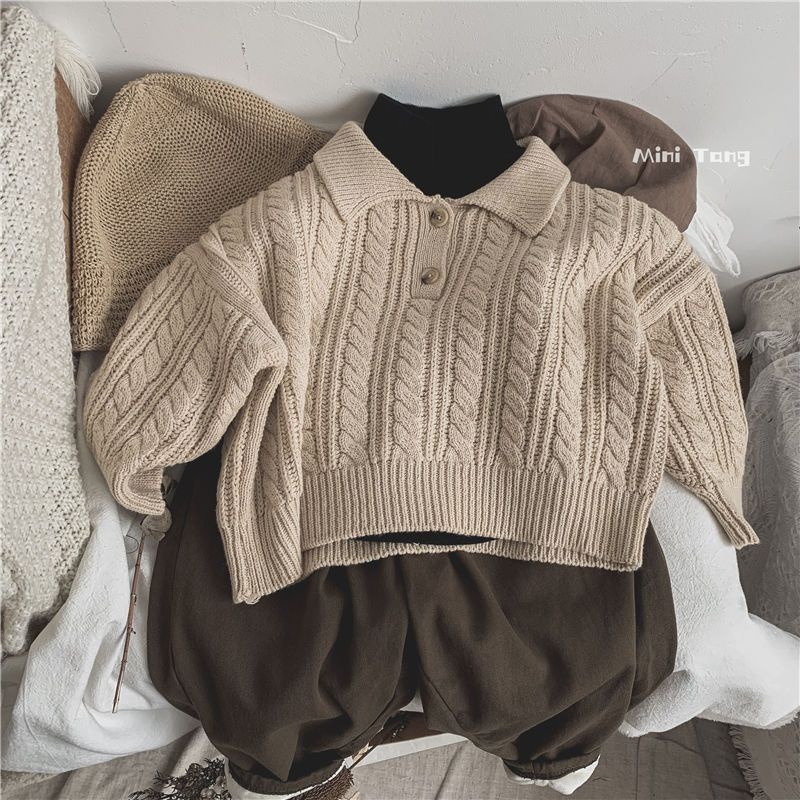 Áo Sweater Cổ Bẻ Phong Cách Nhật Hàn Thời Trang Thu Đông Cho Bé