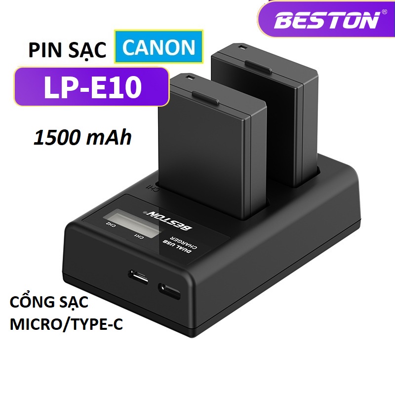 Bộ Pin LP-E10 1500mAh + Sạc Beston Dùng Cho Máy Ảnh Canon EOS 1300D 1200D 1100D 1500D 3000D 4000D X80 2000D