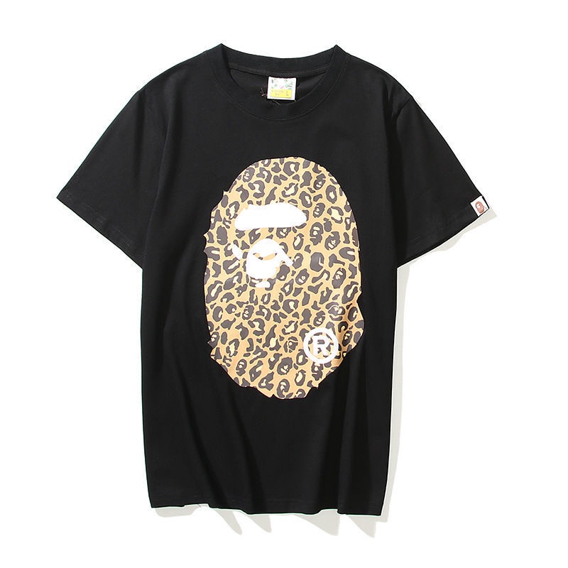 Bape Áo Thun Cotton Tay Ngắn Dáng Rộng In Họa Tiết Da Báo Phong Cách Đường Phố Cho Nam Và Nữ