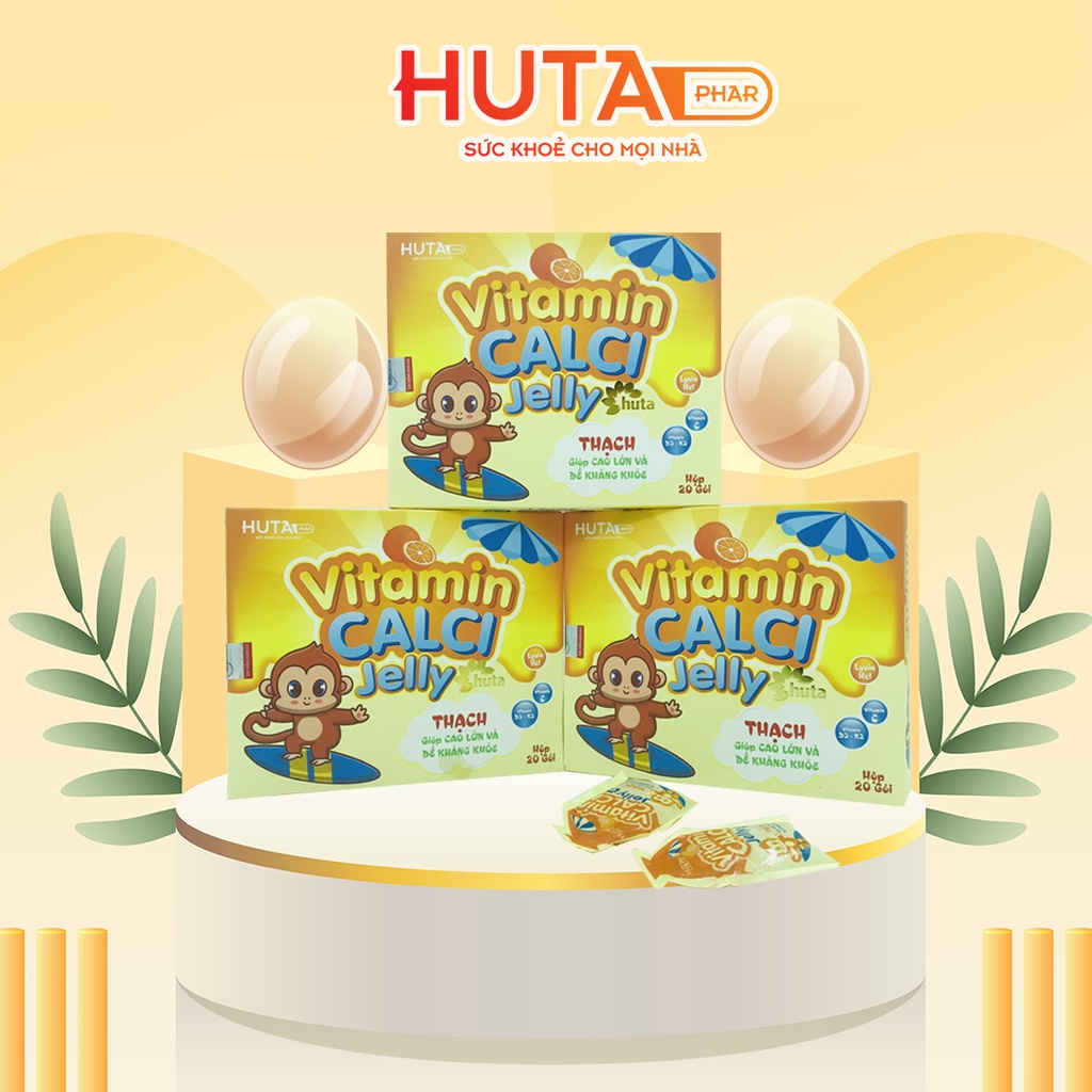 Thạch canxi cho bé VITAMIN CALCI HUTA, bổ sung canxi, D3K2, Kẽm cho trẻ, hộp 20 gói