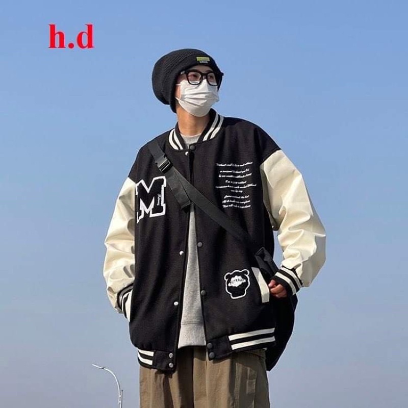 Áo nỉ bomber chữ M phối tay HD6
