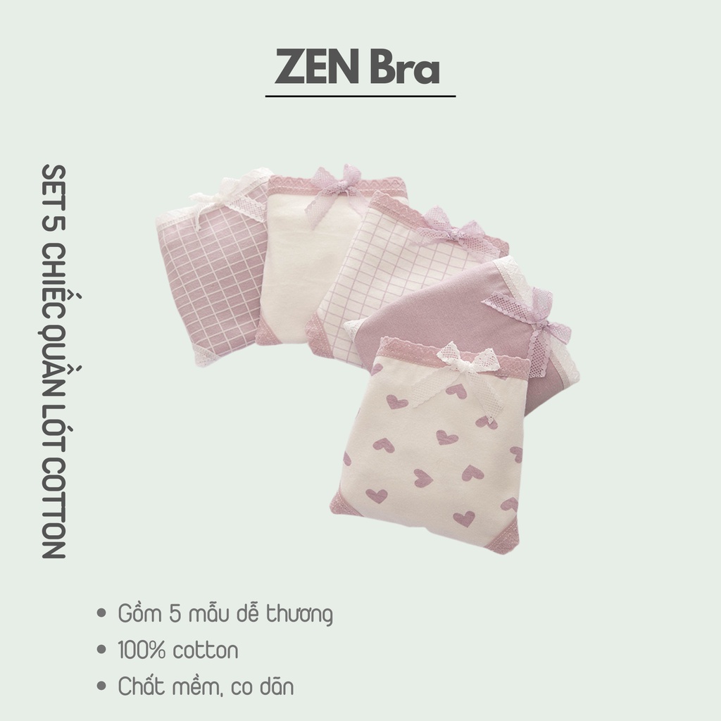 Set 5 quần lót dễ thương Zenbra mẫu Tim tím