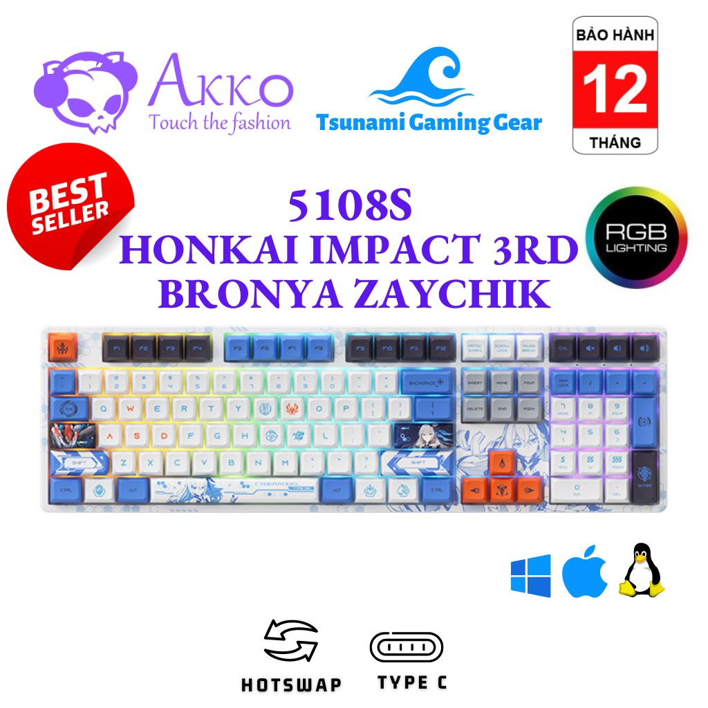 Bàn phím cơ AKKO 5108S Honkai Impact 3rd – Bronya Zaychik Hotswap/ RGB/ AKKO CS Jelly Switch