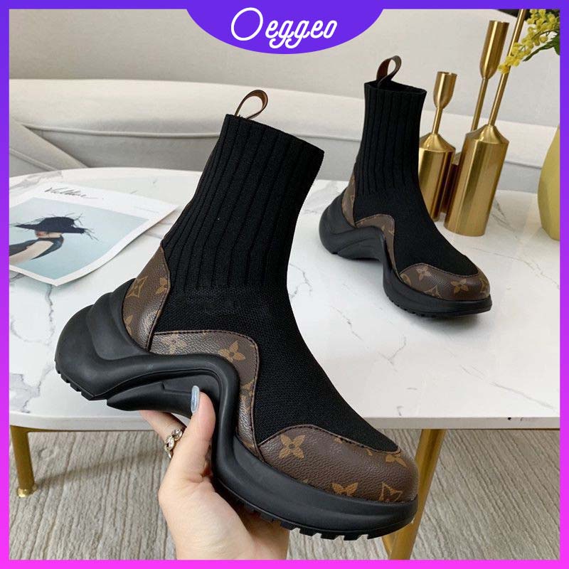 Oeggeo Giày Bốt Dệt Kim Co Giãn Thoáng Khí Đế Dày Thời Trang Cho Nữ