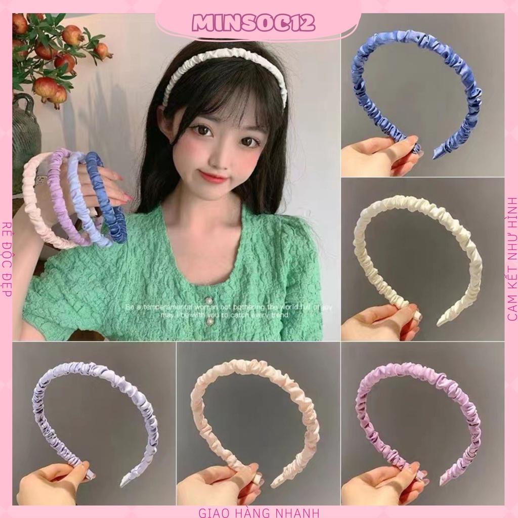 Bờm tóc phối vải lụa nhún nhiều màu phong cách Hàn Quốc
