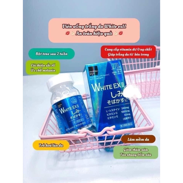( Chính Hãng Nhật ) Viên uống White Ex II giúp da trắng sáng, chống lão hóa, hạn chế tia UV hộp 270 viên- CO213