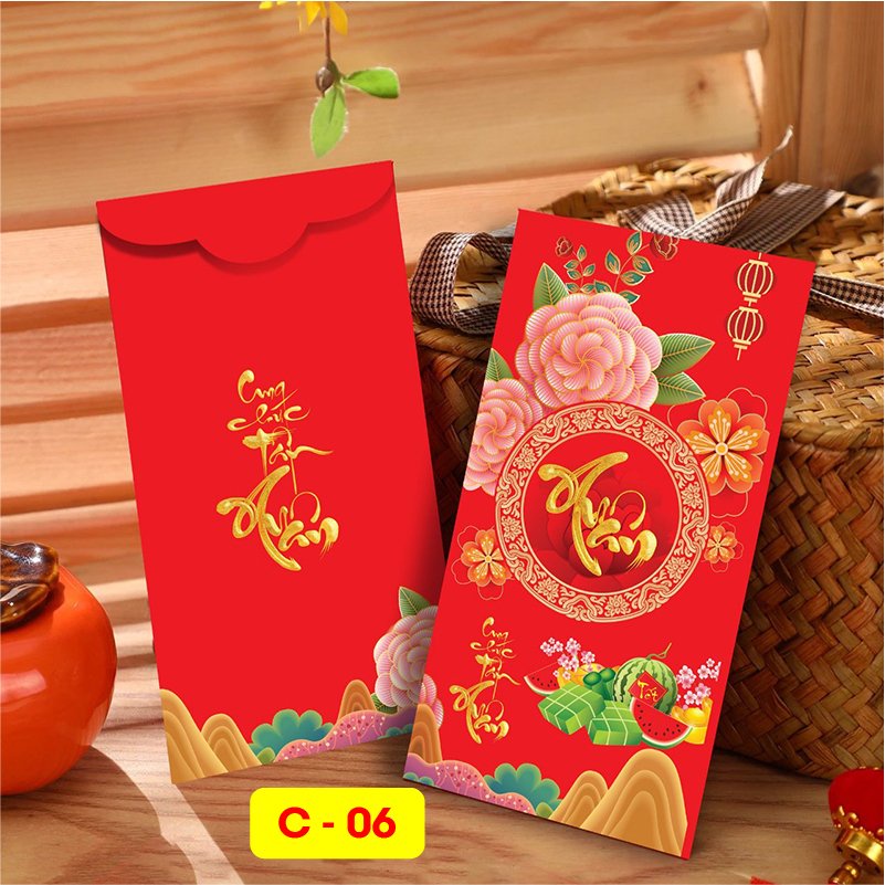 Combo Bao Lì Xì Năm Mới Giấy C150 Cứng Cáp Màu Đỏ Đẹp Tết 2023 Hình Con Mèo Dễ Thương Cute Độc Lạ Giá Sỉ Rẻ