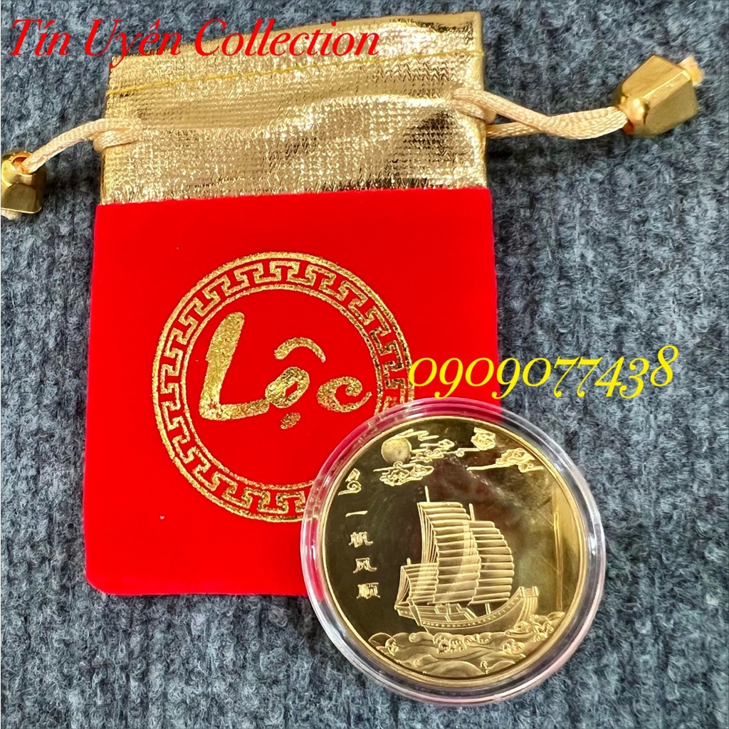 Đồng Xu Thuận Buồm Xuôi Gió phong thủy may mắn Lì Xì Tết, biếu tặng sưu tầm độc đáo