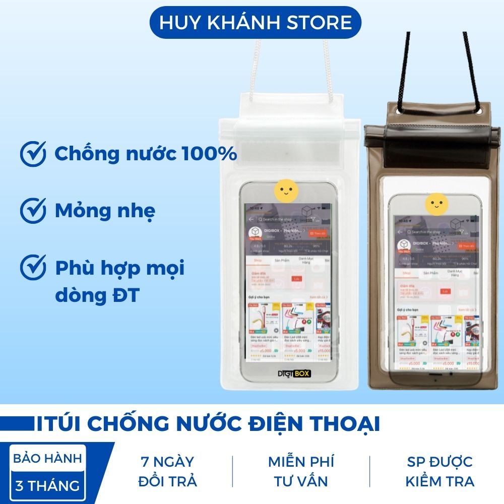 Túi đựng điện thoại chống nước cảm ứng trong suốt đi biển,cho xe máy, trắng trong không hình