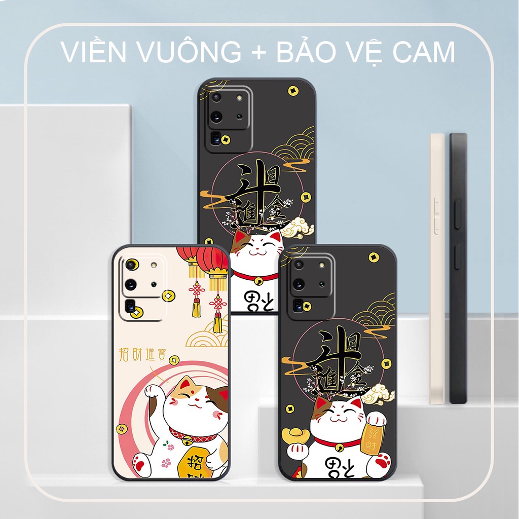 Ốp Lưng Cạnh Vuông, Bảo Vệ Cam. Samsung S20 ULTRA Mèo Thần Tài May MẮn
