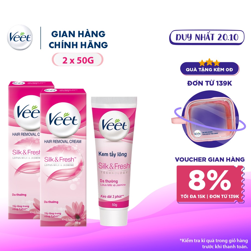 Combo 2 Kem tẩy lông cho da thường Veet Silk Fresh 50g/tuýp