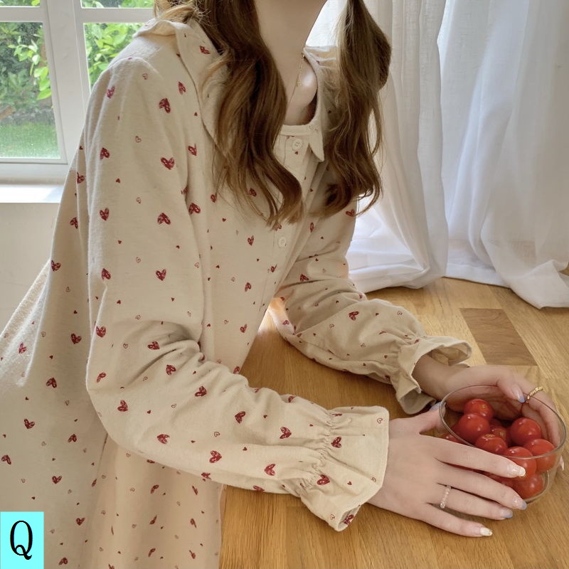 Đầm Ngủ Tay Dài Phong Cách Công Chúa Hàn Quốc Ngọt Ngào Thời Trang Mùa Thu Cho Nữ