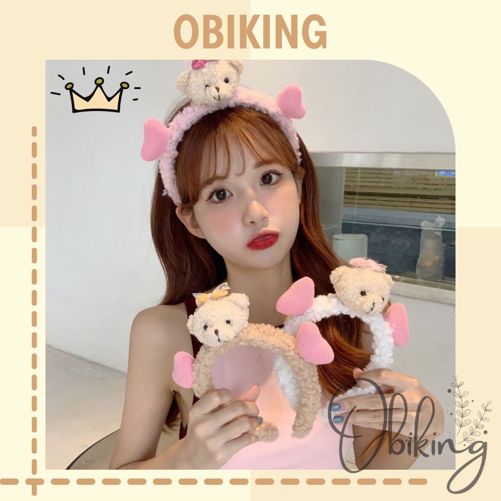 Băng đô bờm tóc hình gấu nâu kèm trái tim siêu dễ thương