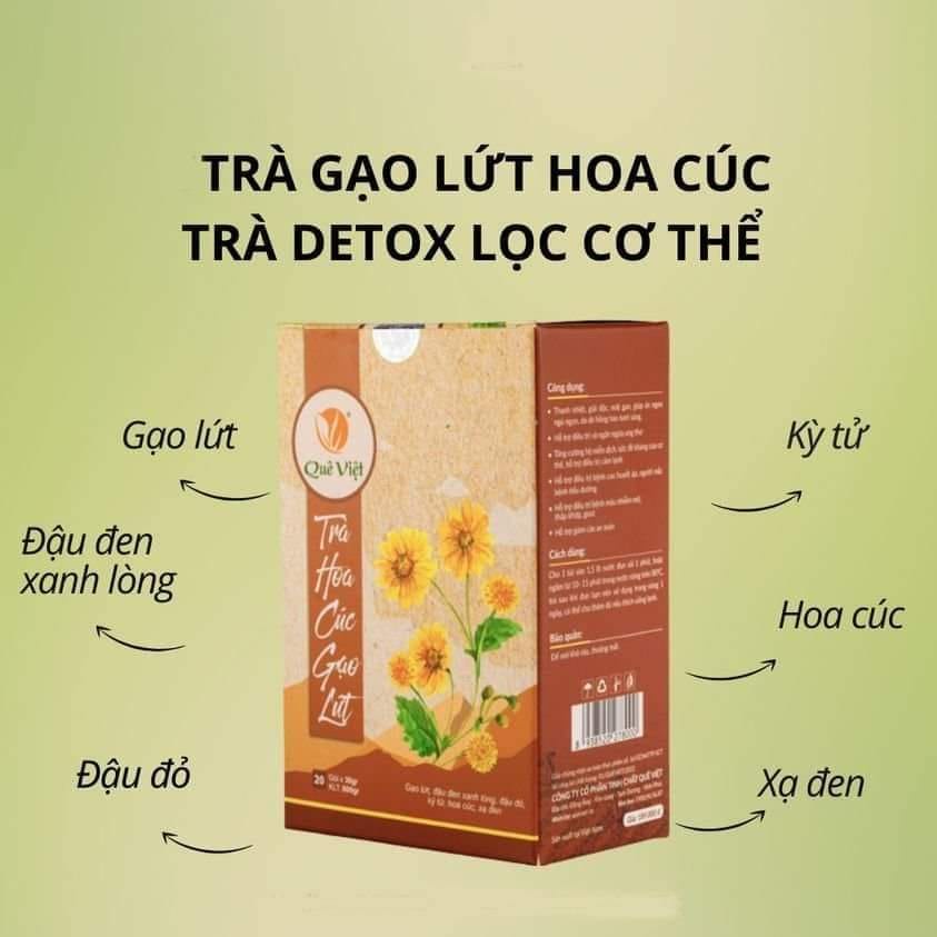 COMBO 2 HỘP Trà hoa cúc gạo lứt Quê Việt thanh nhiệt, ngủ ngon, điều hoà huyết áp