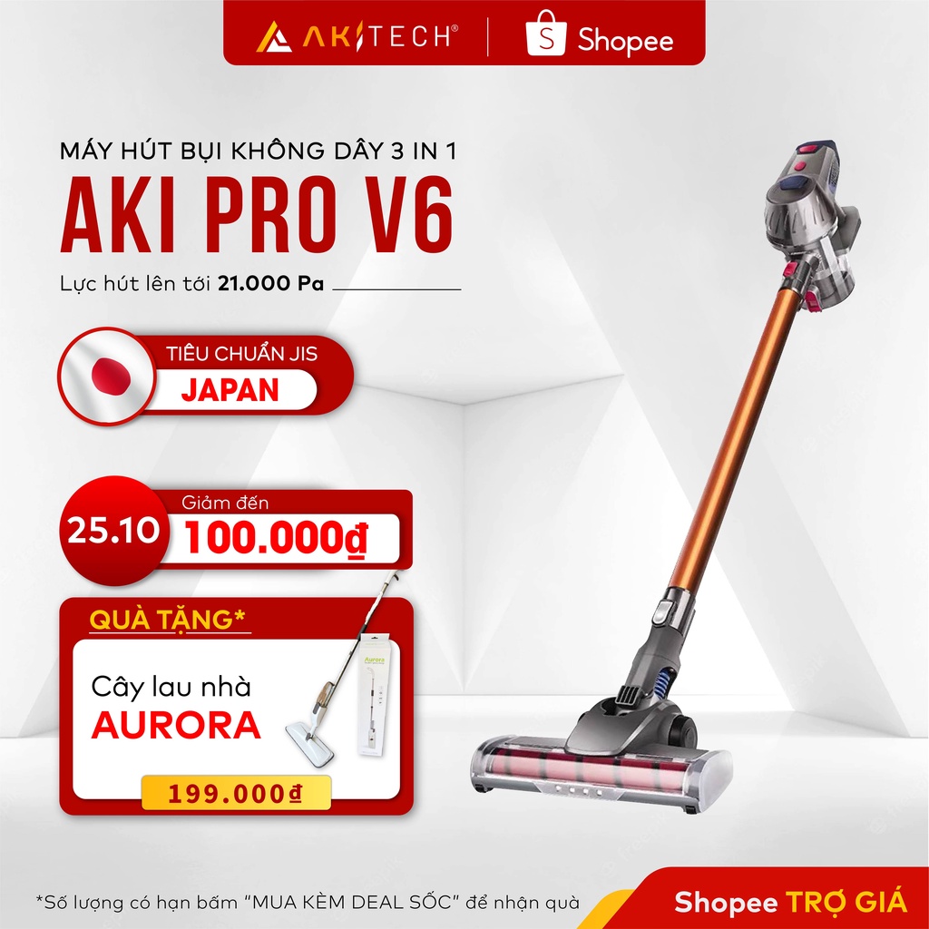 Máy hút bụi cầm tay không dây AKI PRO V6 hút bụi gia đình, nhà cửa, giường nệm, sofa, xe hơi, lực hút 21000Pa