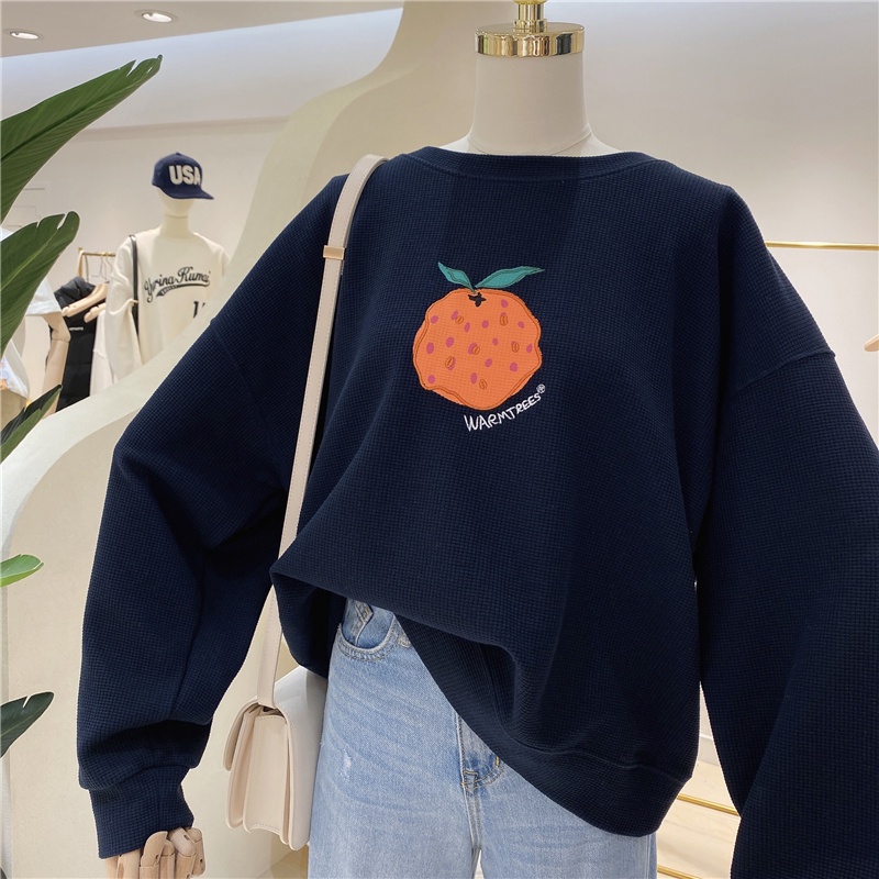 Áo nỉ nữ SUXI dài tay cổ tròn dáng rộng phong cách Hàn Quốc thời trang