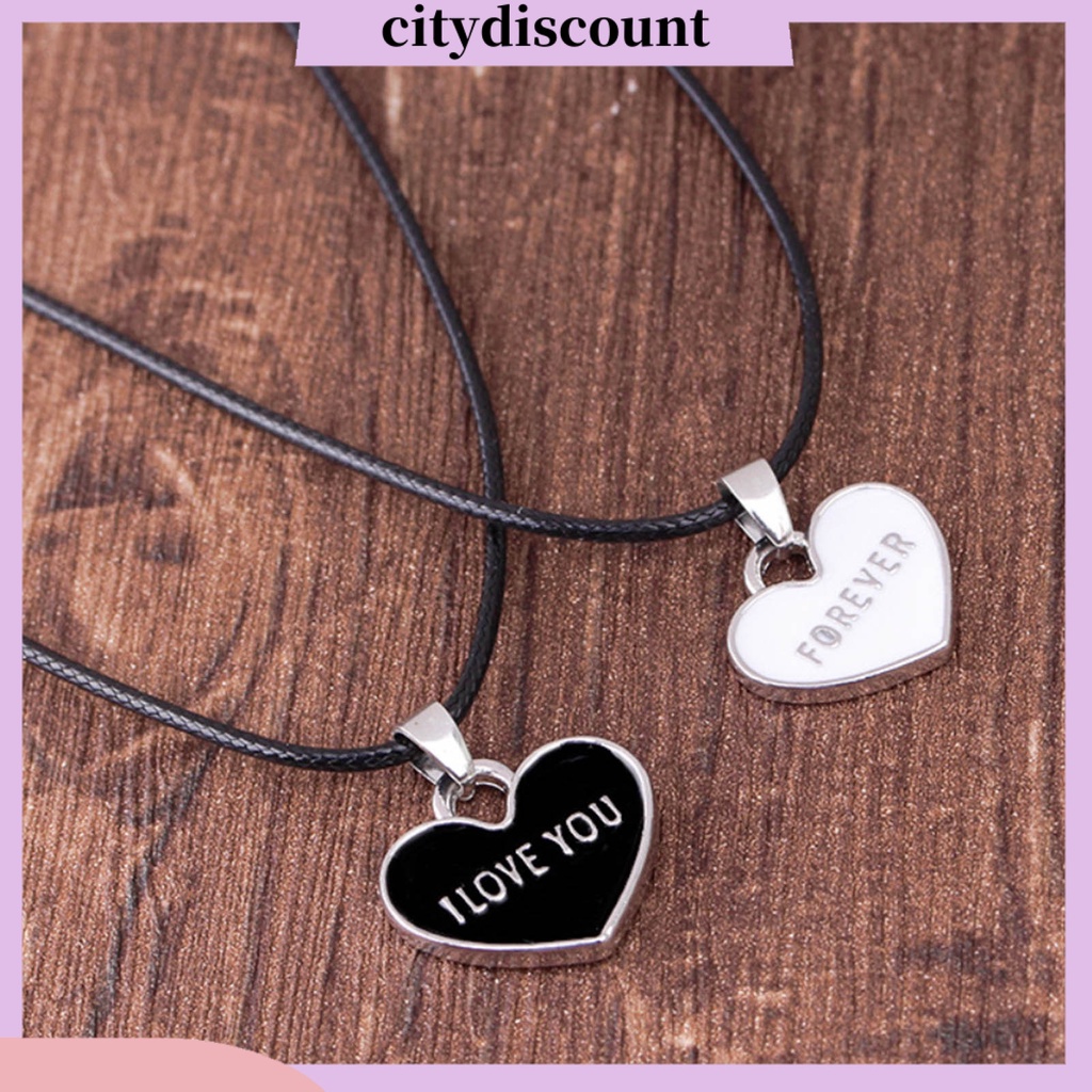 1 Cặp Vòng cổ Mặt Hình Trái Tim Màu Trắng Đen In Chữ I Love You Forever Dành Cho Cặp Đôi