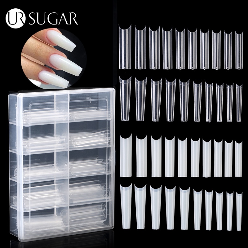 Hộp 100 móng tay giả UR SUGAR trong suốt/ tự nhiên dành cho trang trí móng tay nghệ thuật