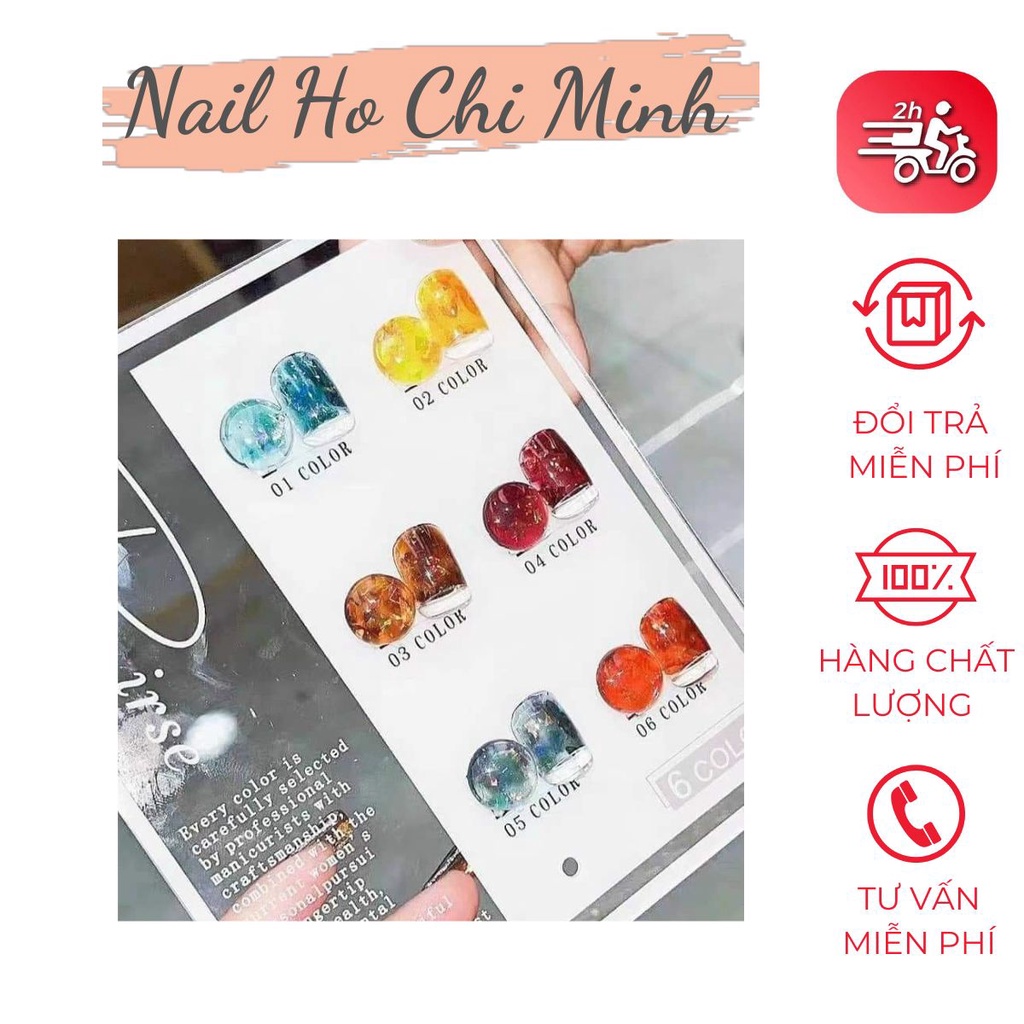 Gel nhũ khổng tước Huaxi 6 màu trang trí móng theo phong cách Hàn Nhật – Gel nhũ hổ phách Huaxi rất 