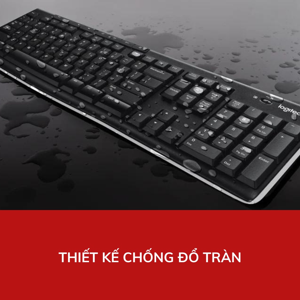 Bàn phím không dây Logitech K270 có phím số, thiết kế chống nước, cảm giác gõ thoải mái, pin 24 tháng